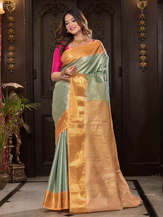 Handloom Kanjivaram Silk Saree | Peacock Teal