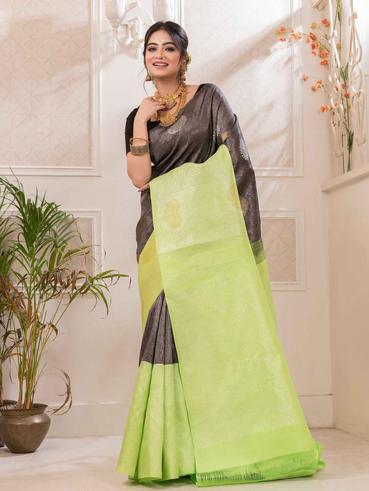 Silk Mark Certified Handloom Kanjivaram Silk Saree | Lime Green