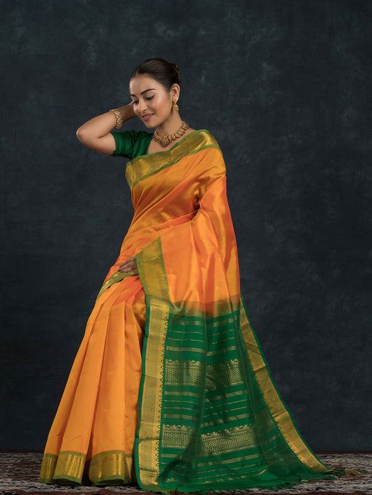 Handloom Korvai Silk Cotton Saree | Mustard Yellow