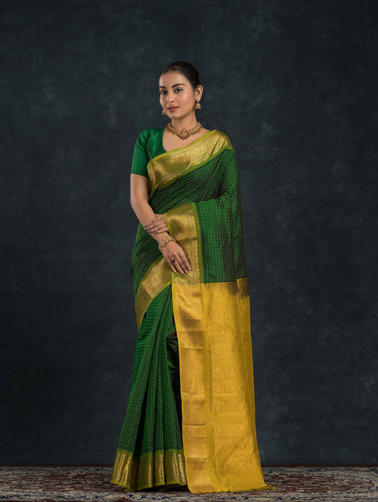 Handloom Korvai Silk Cotton Saree | Moss Green