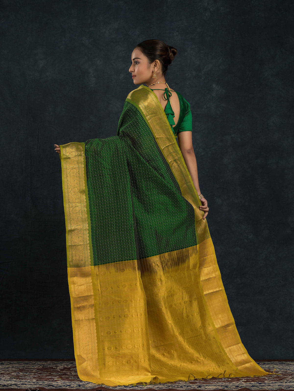 Handloom Korvai Silk Cotton Saree | Moss Green