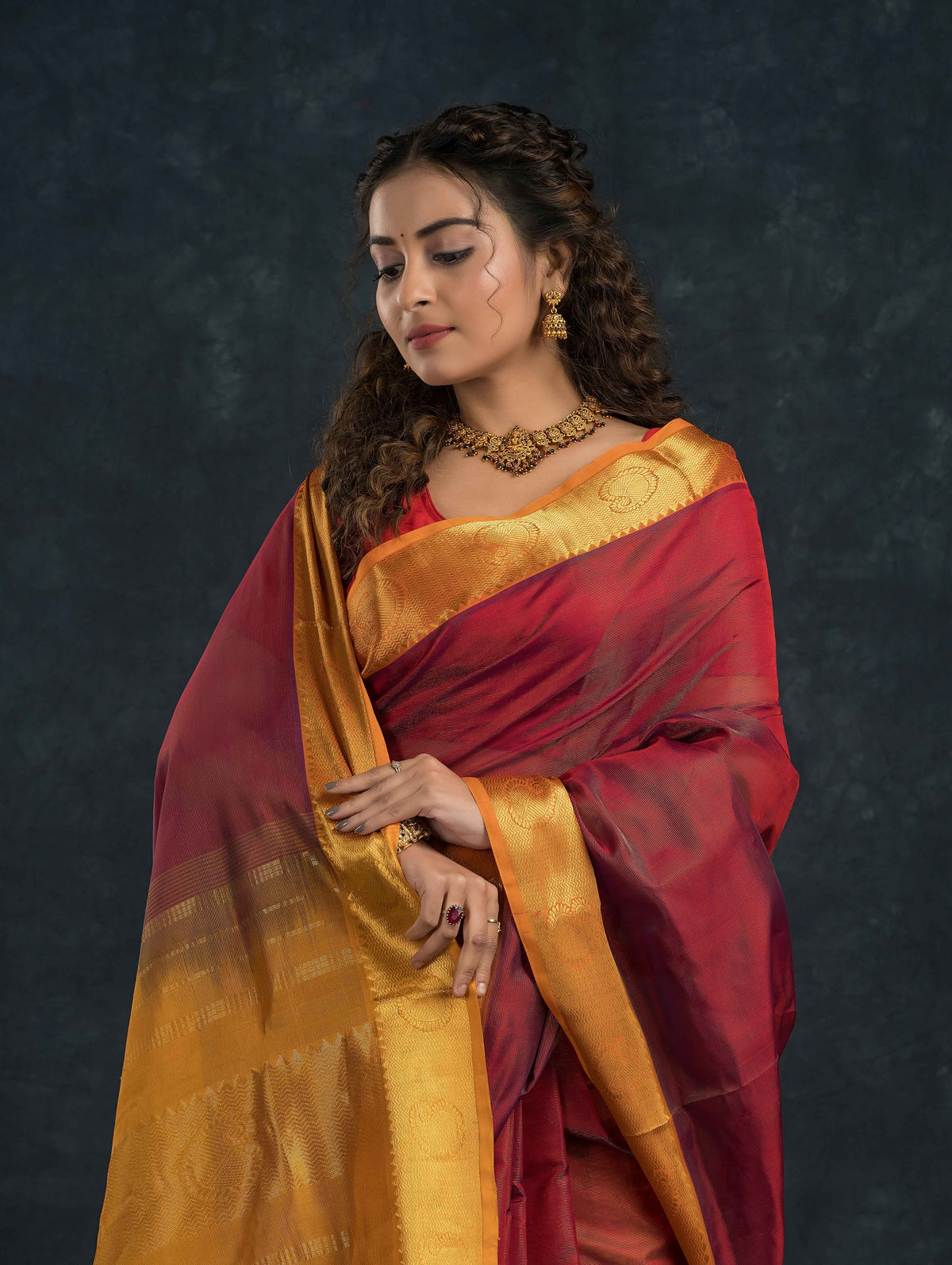 Handloom Korvai Silk Cotton Saree | Brick Red