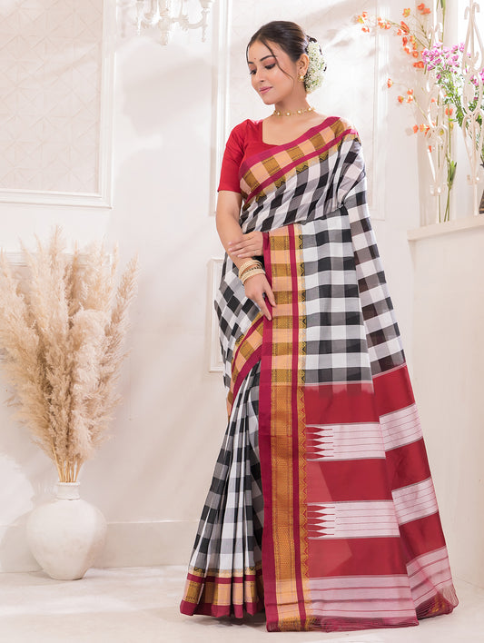 Ilkal Mercerized Cotton Saree with Maroon & Zari Border - 030