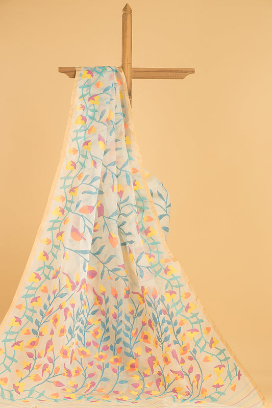 Hand Made Jamdani Saree With Lace White - 046