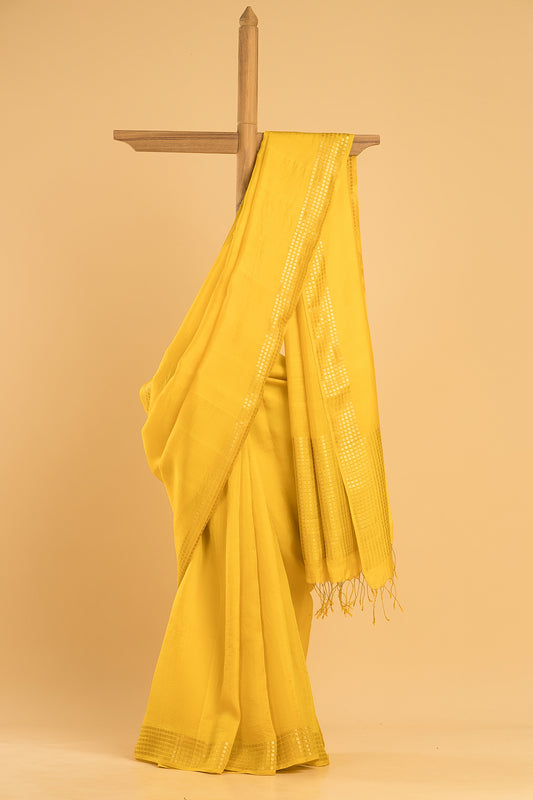 Hand Made Jamdani Saree With Golden Yellow - 100