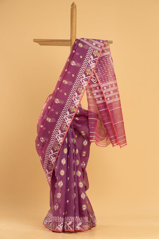 Hand Made Jamdani Saree With Doll Pink - 092
