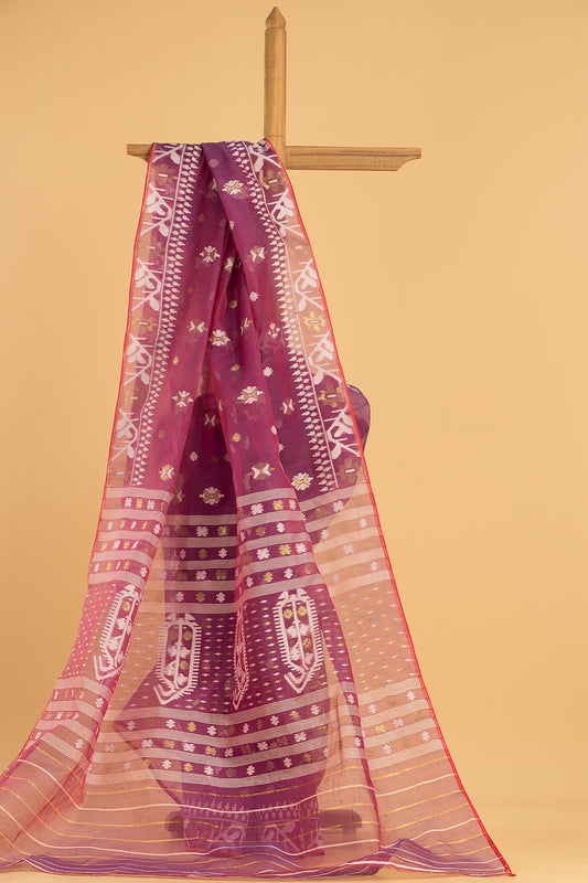 Hand Made Jamdani Saree With Doll Pink - 092
