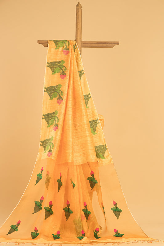 Hand Made Jamdani Saree With Mustard Yellow - 075