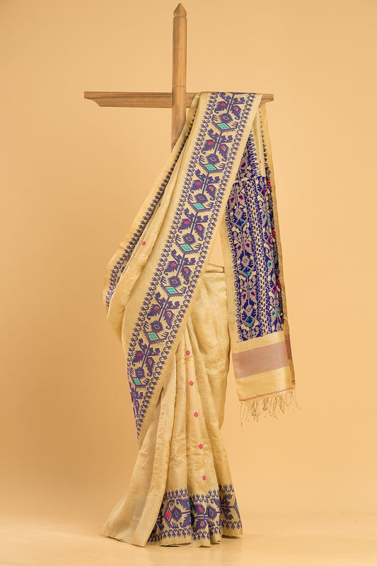 Hand Made Jamdani Saree With Flax Yellow - 080