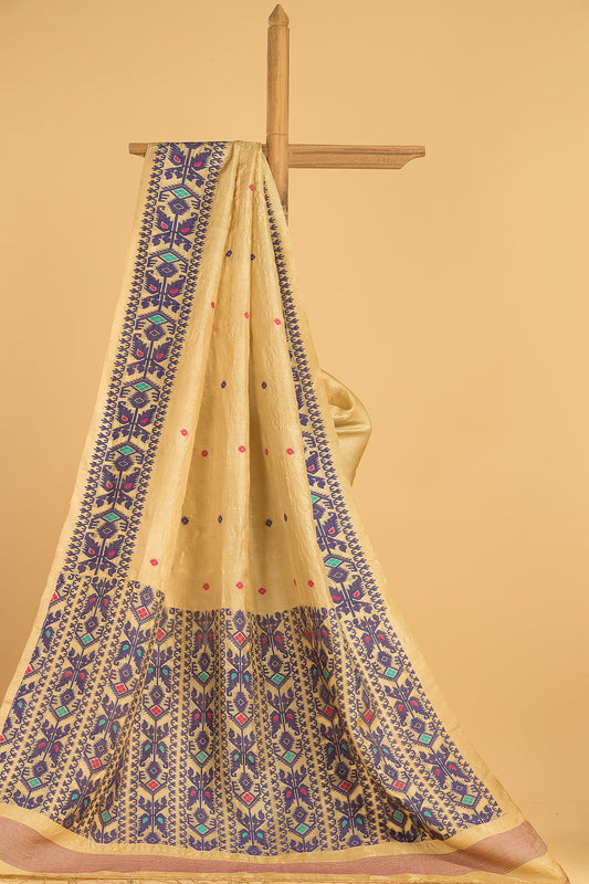 Hand Made Jamdani Saree With Flax Yellow - 080