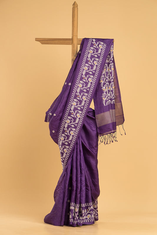 Hand Made Jamdani Saree With Mulberry Purple - 081