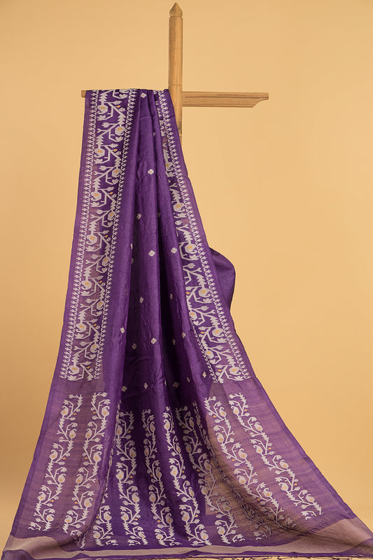 Hand Made Jamdani Saree With Mulberry Purple - 081