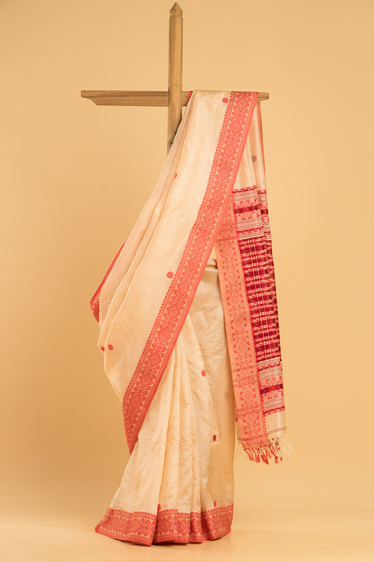 Hand Made Jamdani Saree With Cream White - 082