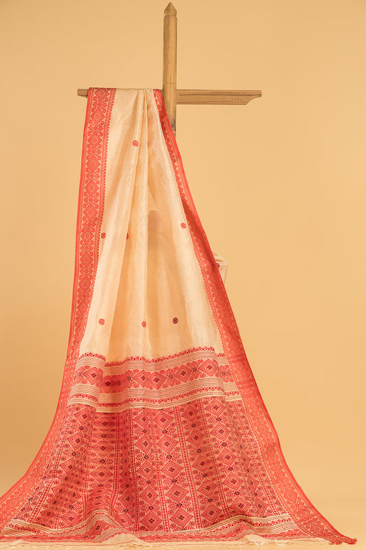 Hand Made Jamdani Saree With Cream White - 082