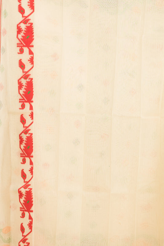 Hand Made Jamdani Saree With Shell White - 084