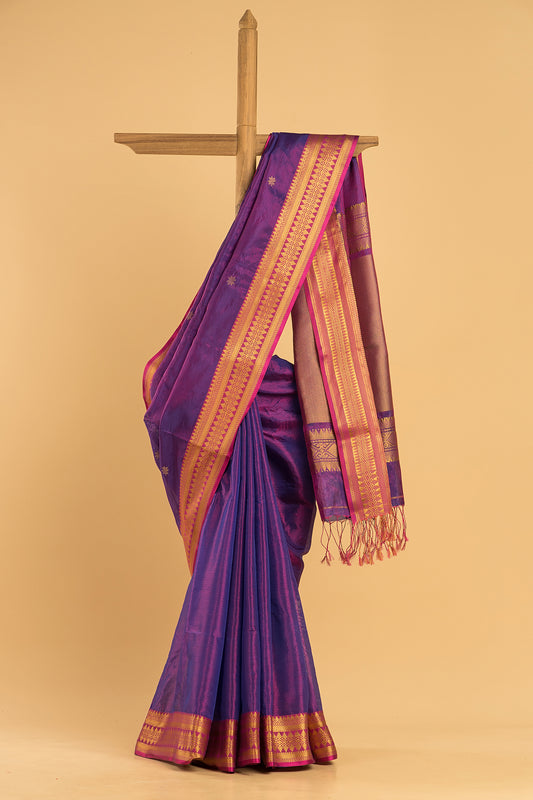 Hand Made Jamdani Saree With Shaded Grape Purple - 085