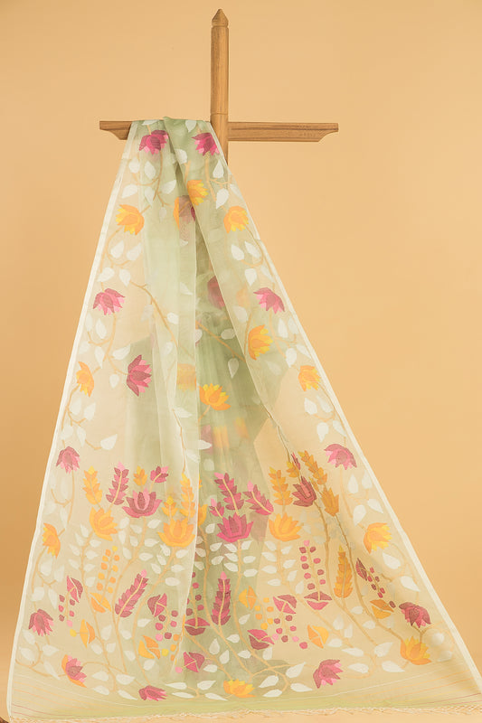 Hand Made Jamdani Saree With Pastel Green - 045