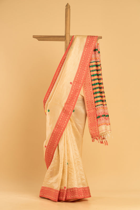 Hand Made Jamdani Saree With Light Yellow - 087