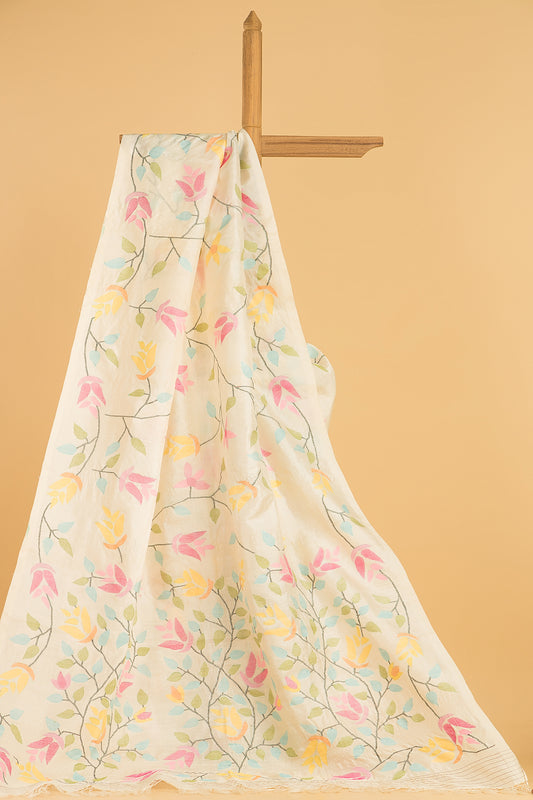 Hand Made Jamdani Saree With Pearl White - 042