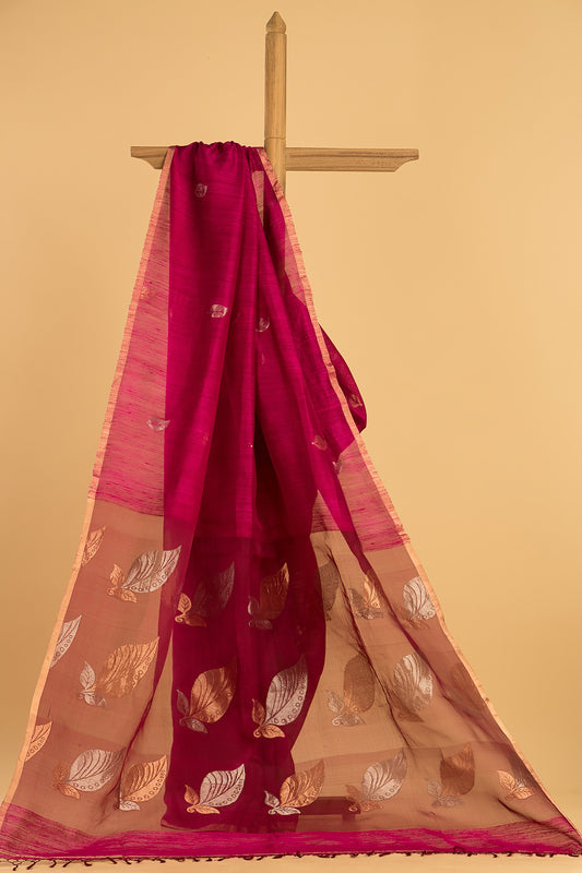 Hand Made Jamdani Saree With Rose Red - 088