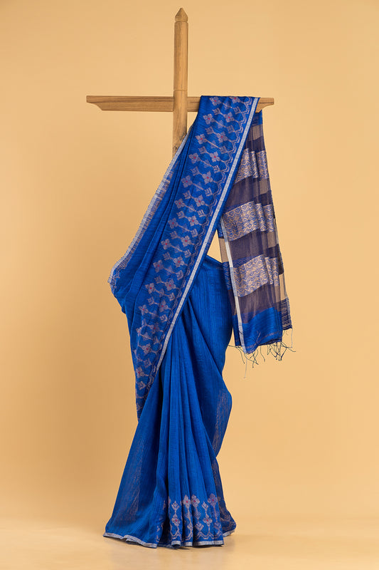 Hand Made Jamdani Saree With Berry Blue - 089
