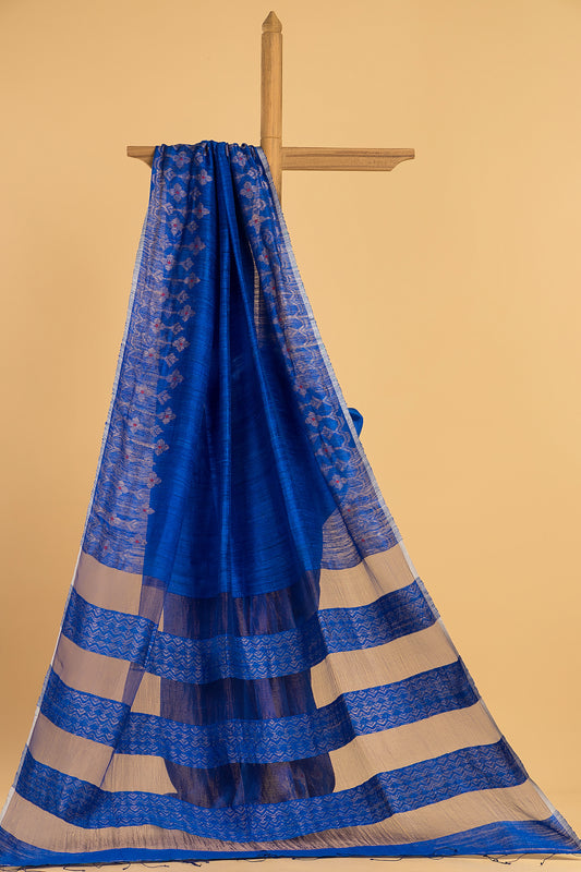 Hand Made Jamdani Saree With Berry Blue - 089