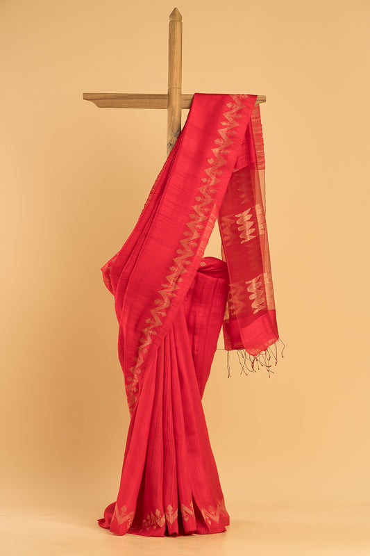 Hand Made Jamdani Saree With Imperial Red - 090