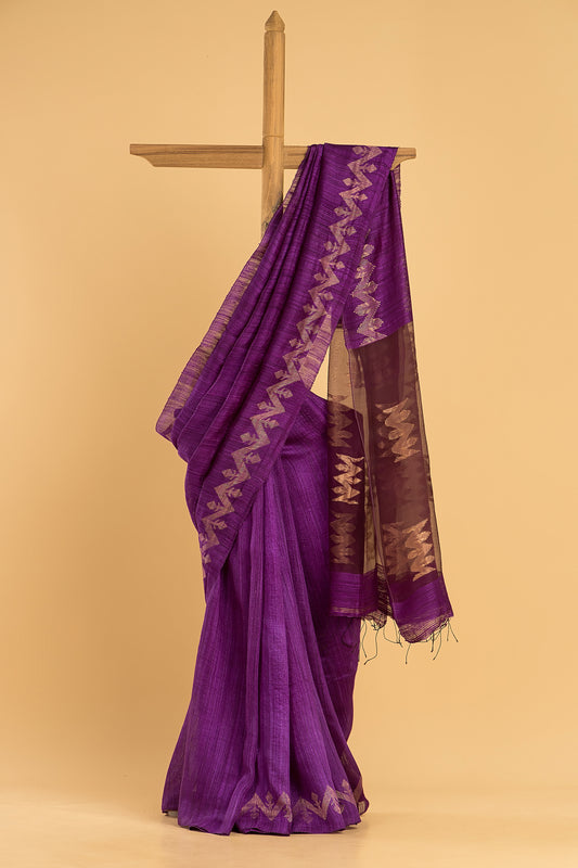 Hand Made Jamdani Saree With Grape Purple - 074