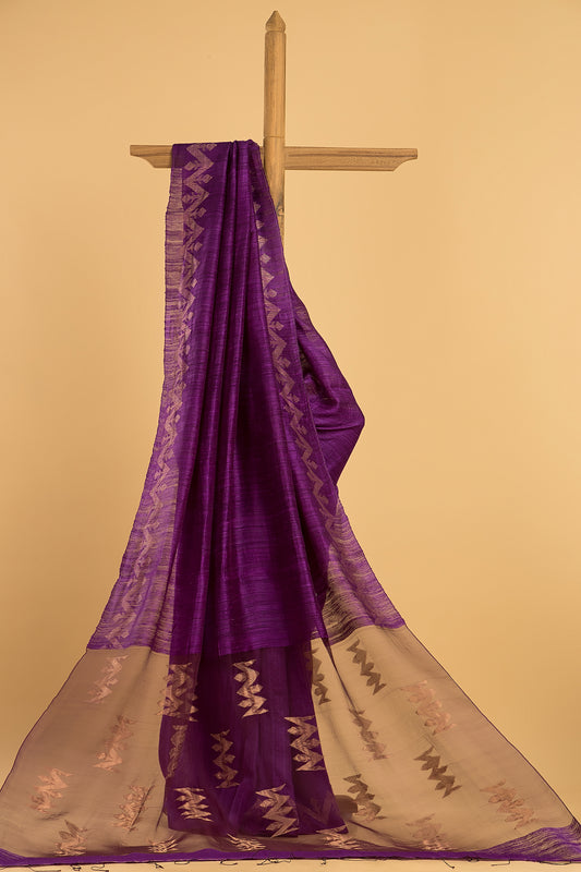 Hand Made Jamdani Saree With Grape Purple - 074