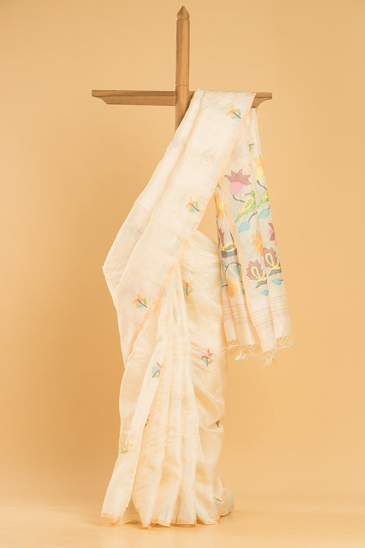 Hand Made Jamdani Saree With Shell White - 040