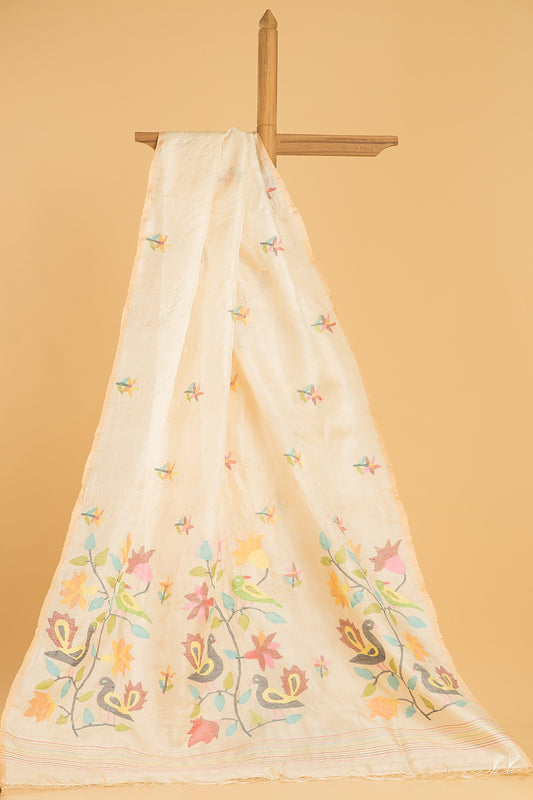 Hand Made Jamdani Saree With Shell White - 040