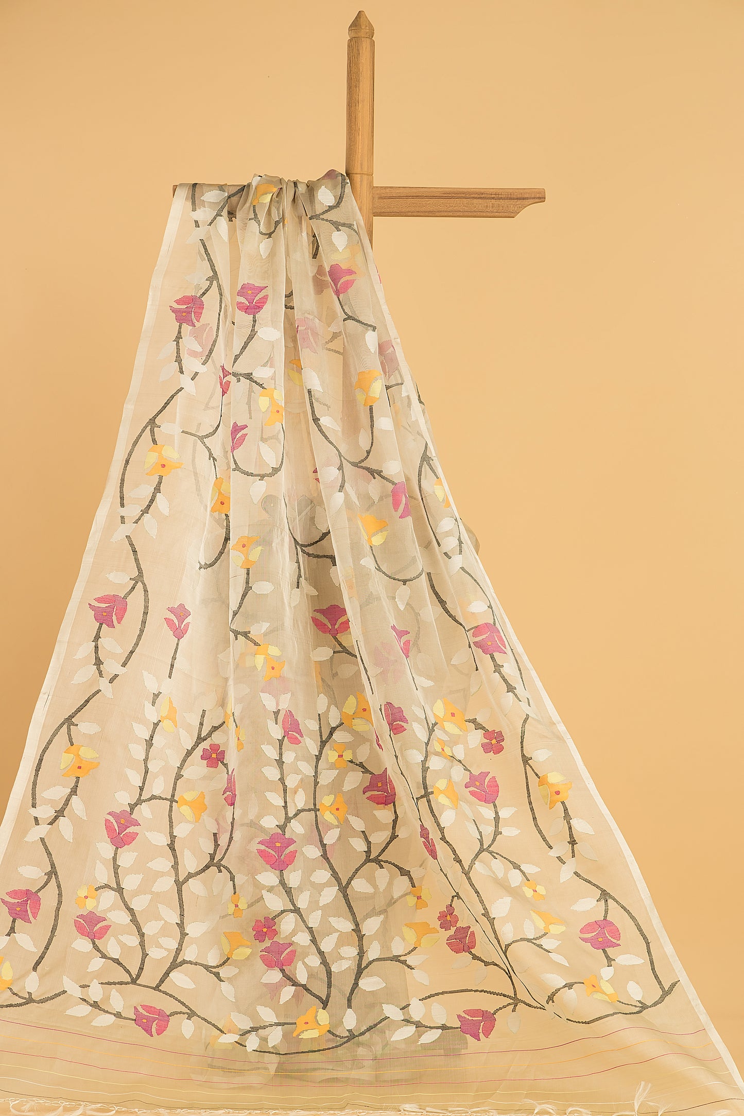 Handwoven Pure Jamdani Muslin Saree | Cream Beige