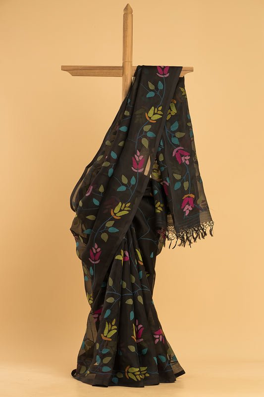 Hand Made Jamdani Saree With Rich Black - 059