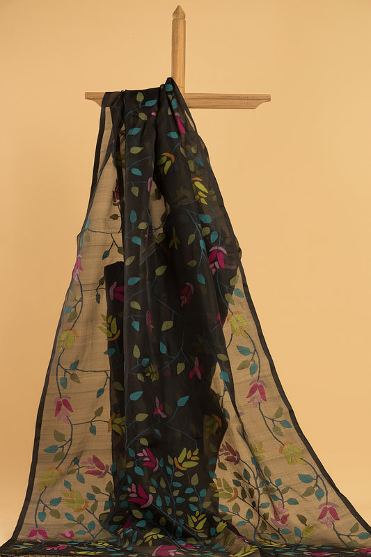 Hand Made Jamdani Saree With Rich Black - 059