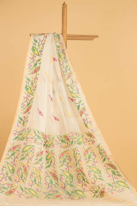 Hand Made Jamdani Saree With Frost White - 054