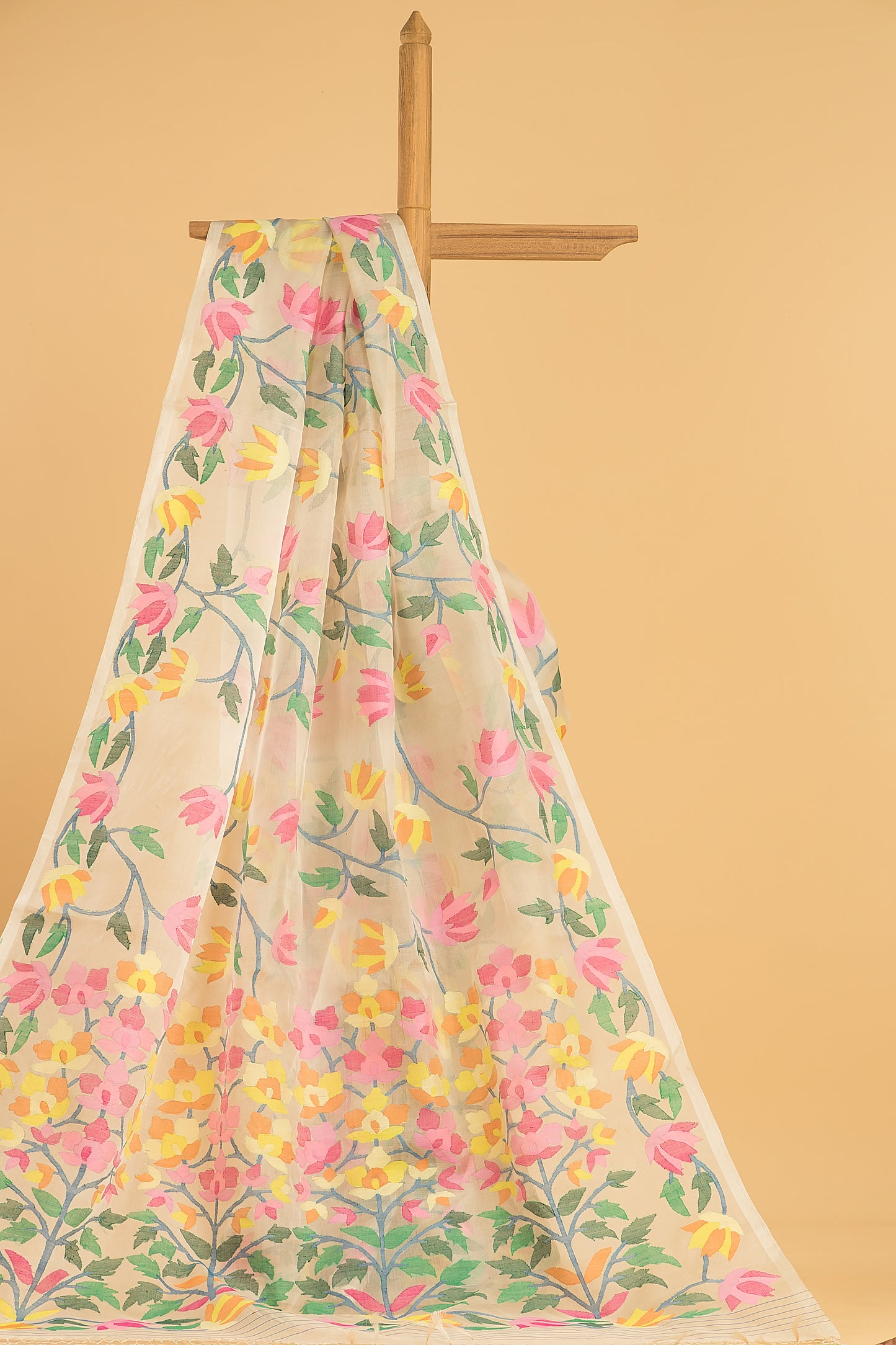 Handwoven Pure Jamdani Muslin Saree | Cream Beige