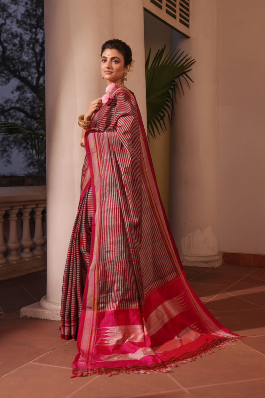 Ilkal Saree in Pink and White stripes - 005