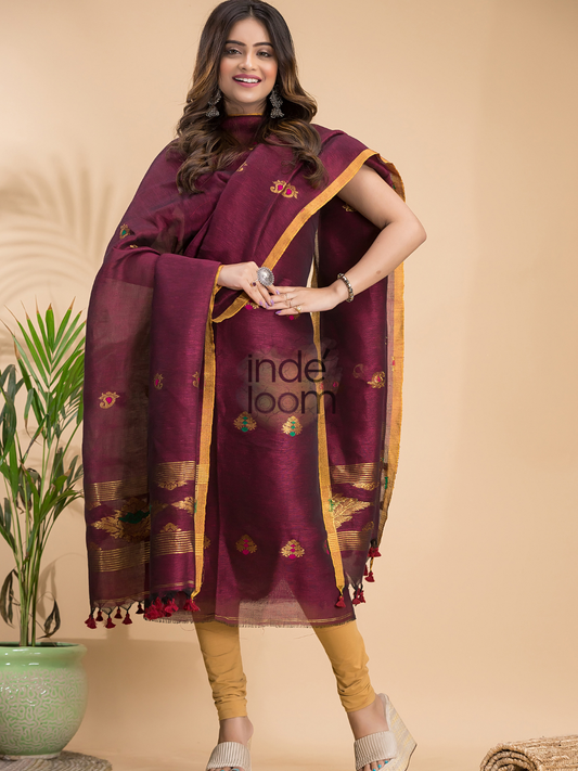 Handwoven Jamdani Linen Unstitched 2-piece Kurti | Berry Pink