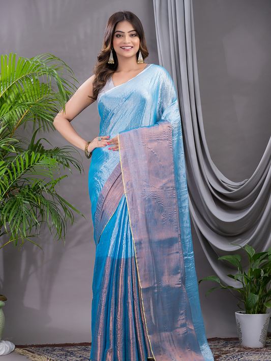 Tissue Silk Saree With Sky Blue - 019