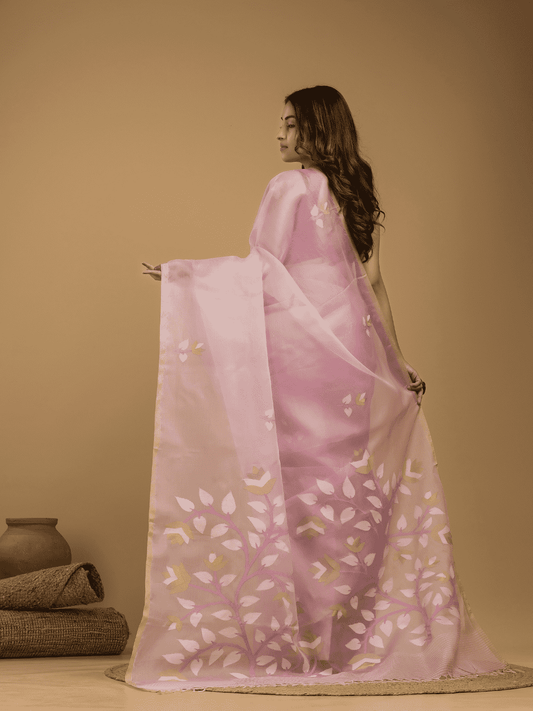 Jamdani Saree With Light Pink - 051 - indeloom