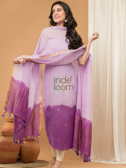 Lilac Mist | Handloom Jamdani Linen Unstitched 2-Piece Kurti | Ombre Design