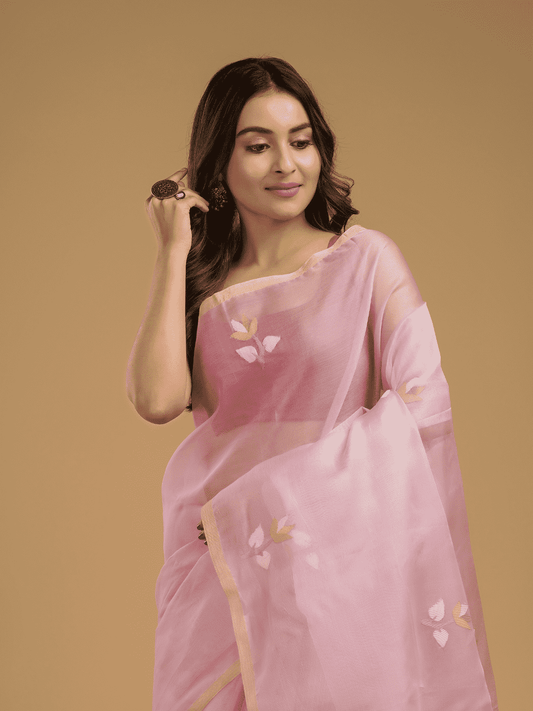 Jamdani Saree With Light Pink - 051 - indeloom