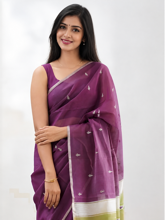 Maheshwari Silk Cotton Saree – Festive Elegance | Wine Purple