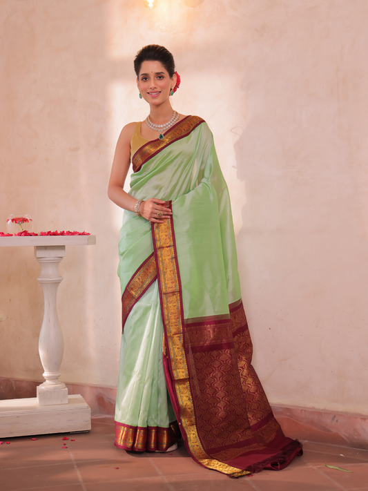 Pure Handloom Korvai Saree | Pear Green