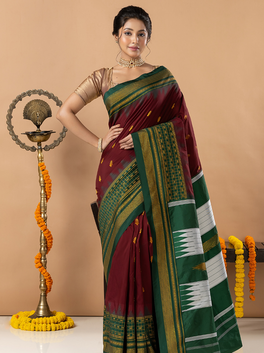 Traditional Ilkal Viscose Saree | Wine Maroon