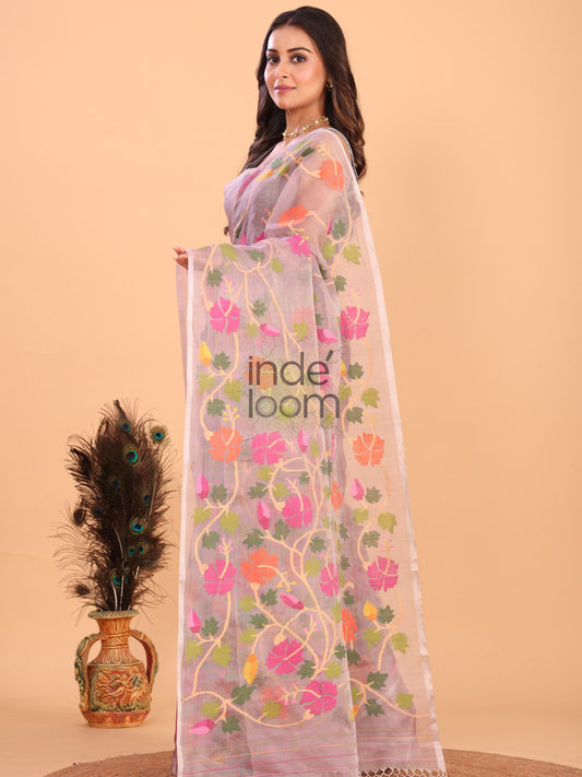 Silk Jamdani Saree With Blush Pink - 147