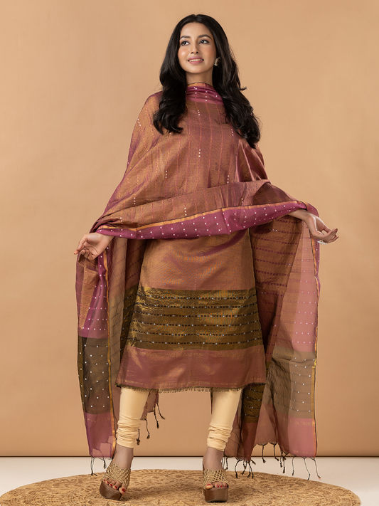 Handwoven Jamdani Muslin Unstitched 2-Piece Kurti | Dusty Mauve