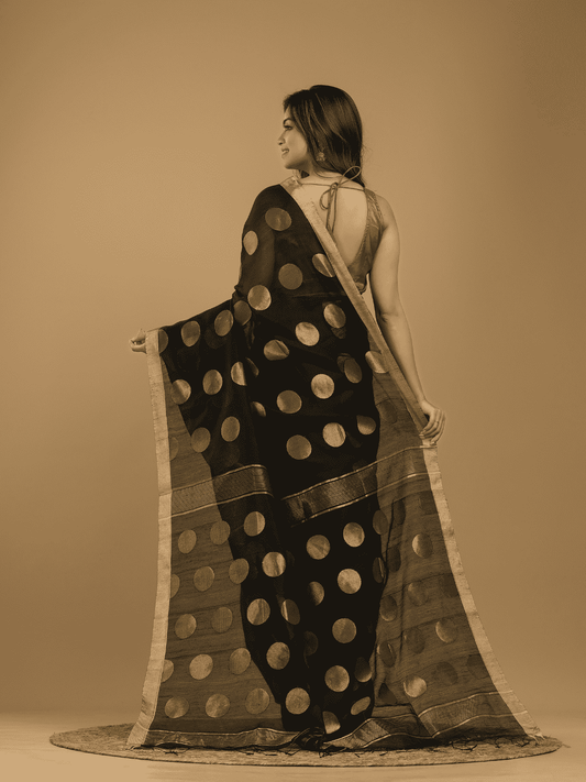 Rich Black Soft Silk Jamdani Saree - 017
