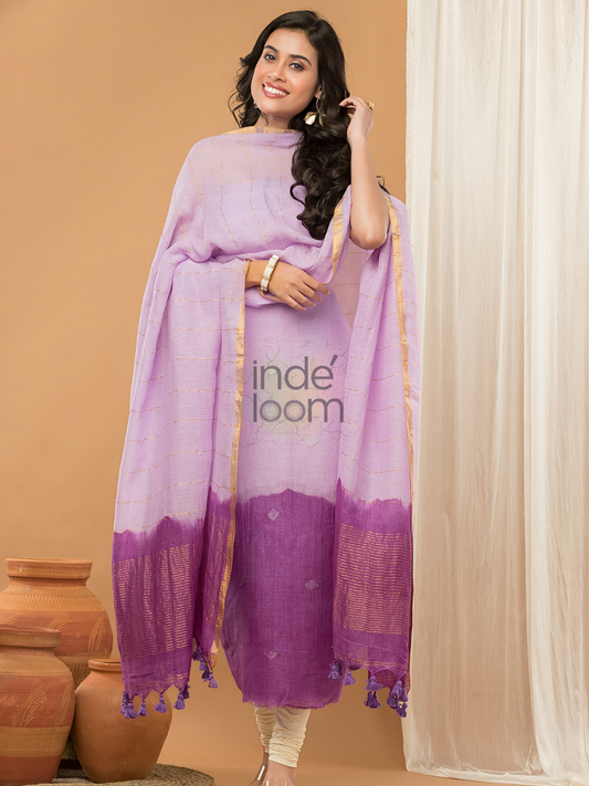 Lilac Mist | Handloom Jamdani Linen Unstitched 2-Piece Kurti | Ombre Design