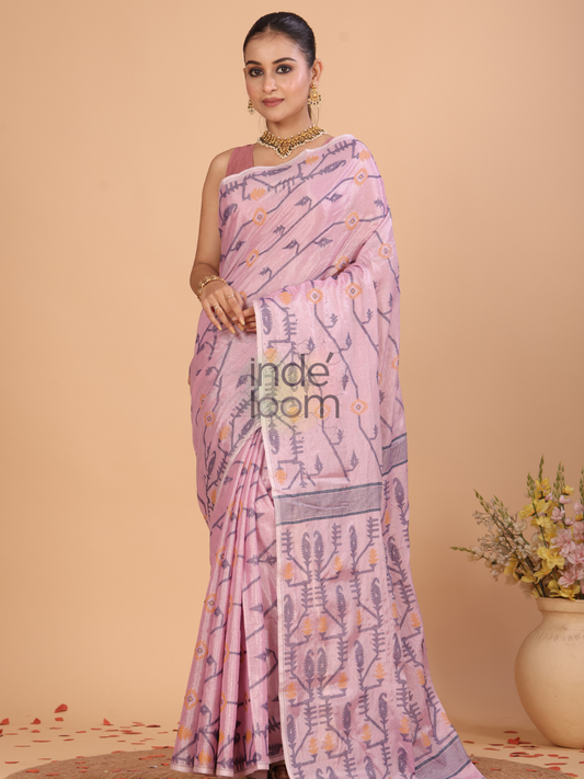 Tissue Jamdani Saree With Baby Pink - 124